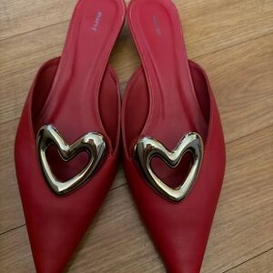 Maeve Red Mules with Silver Heart Accent